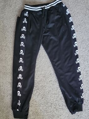 Kids Black Skull-Trim Jogger Pants